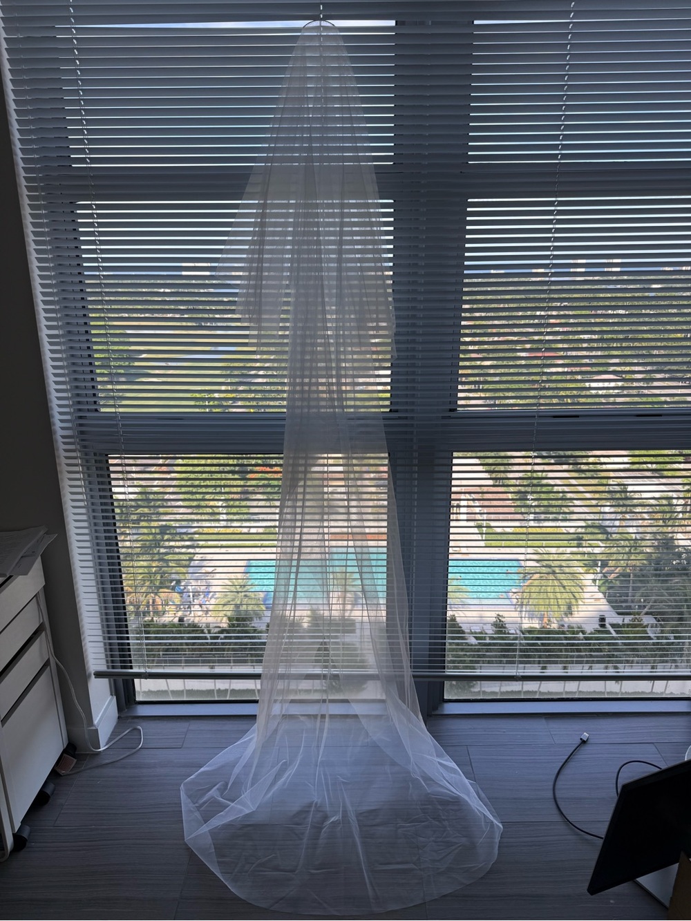 White Sheer cathedral length bridal veil- never worn